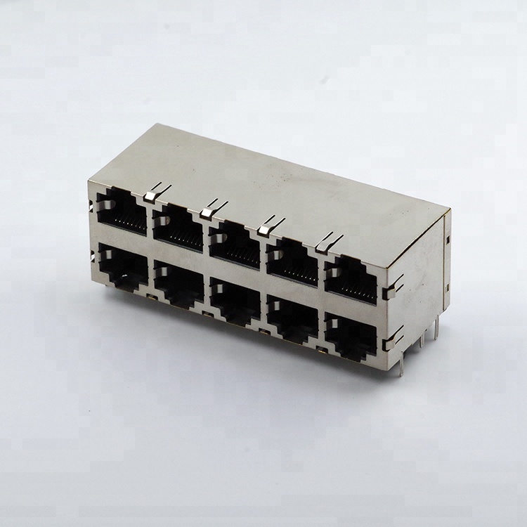 Yueqing city factorymodular connector 2*5 10 port shielded RJ45 Double levelling jack with LED