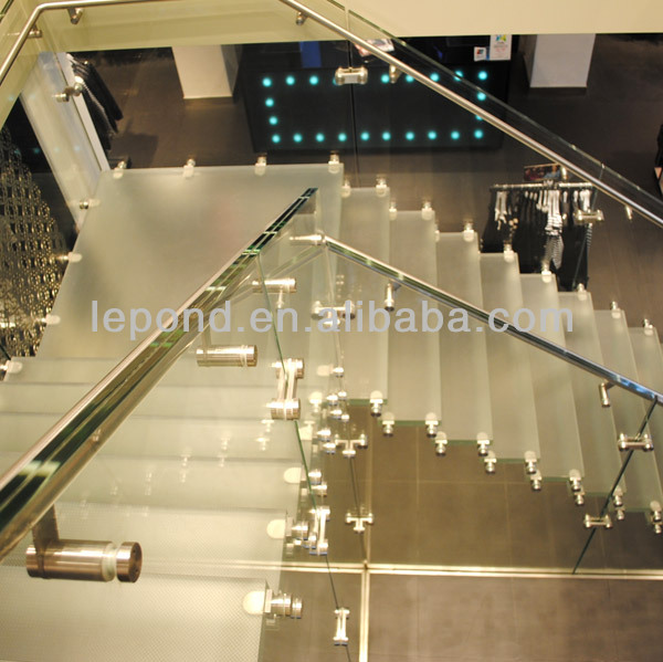 indoor prefab metal stairs railing with tempered glass