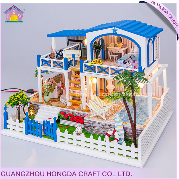 Factory direct supply wooden diy a house built toy, doll miniature house as beautiful girls