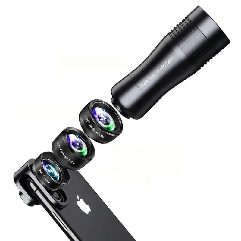 2021 Amazon Top Seller Mobile Phone Camera Lens 14X Telephoto 20X Macro Lens Fisheye Wide Angle Lens for iPhone Samsung