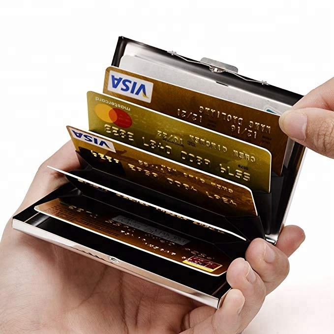 RFID кошельки для мужчин и женщин, ID дебетовый ATM держатель для карт, тонкий RFID блокирующий держатель для кредитных карт из нержавеющей стали