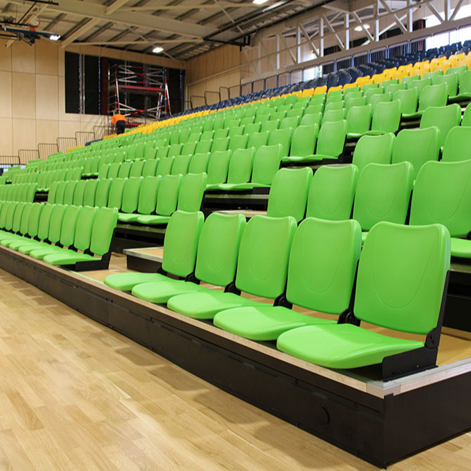 Retractable Seating System With Polymer Seats HDPE Seat With Backrest For Stadiums Stage School Sports Center Basketball Court
