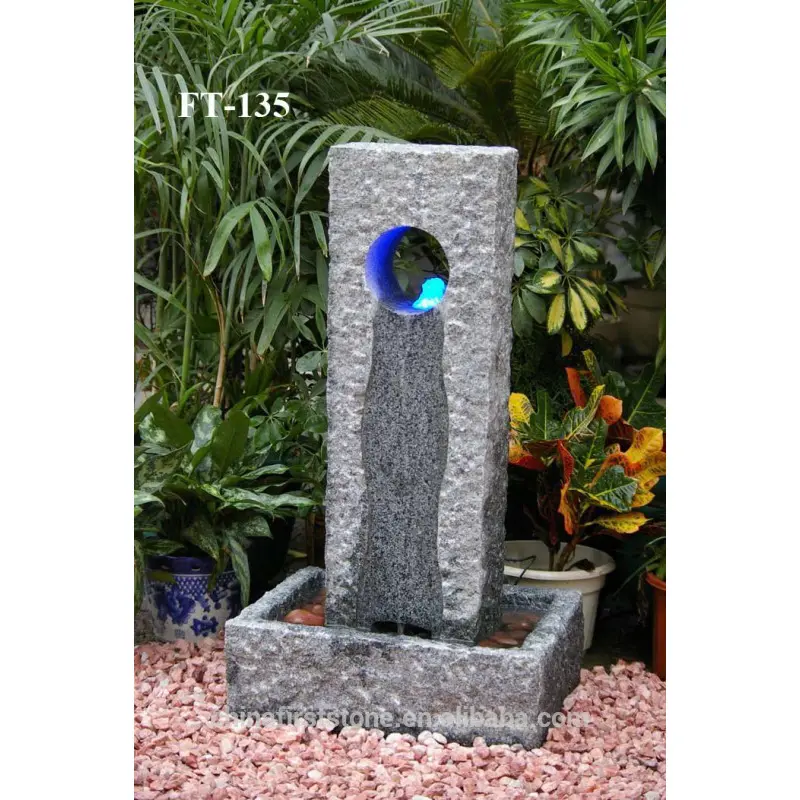 Dark Grey Granite Garden Led Light Fountain For Sale