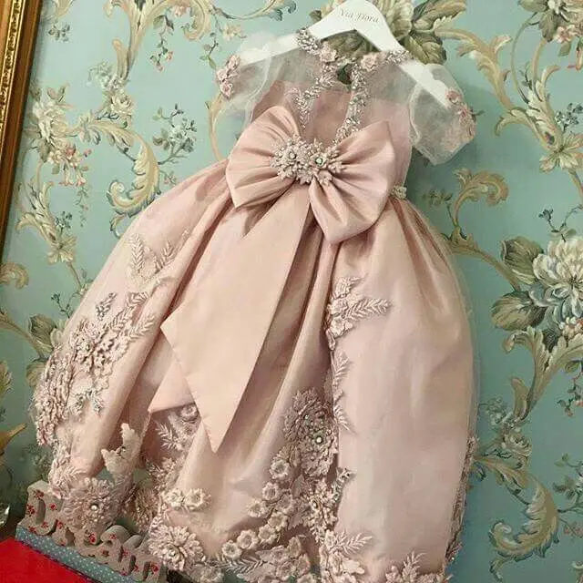 Princess Beading Pink Flower Girls' Dresses 3D Flowers Party Evening Dress For 3 Years Old Baby