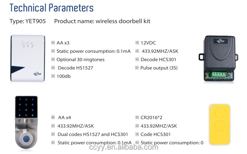 Intelligent Security Wireless Doorbell with Programming Wireless Keypad
