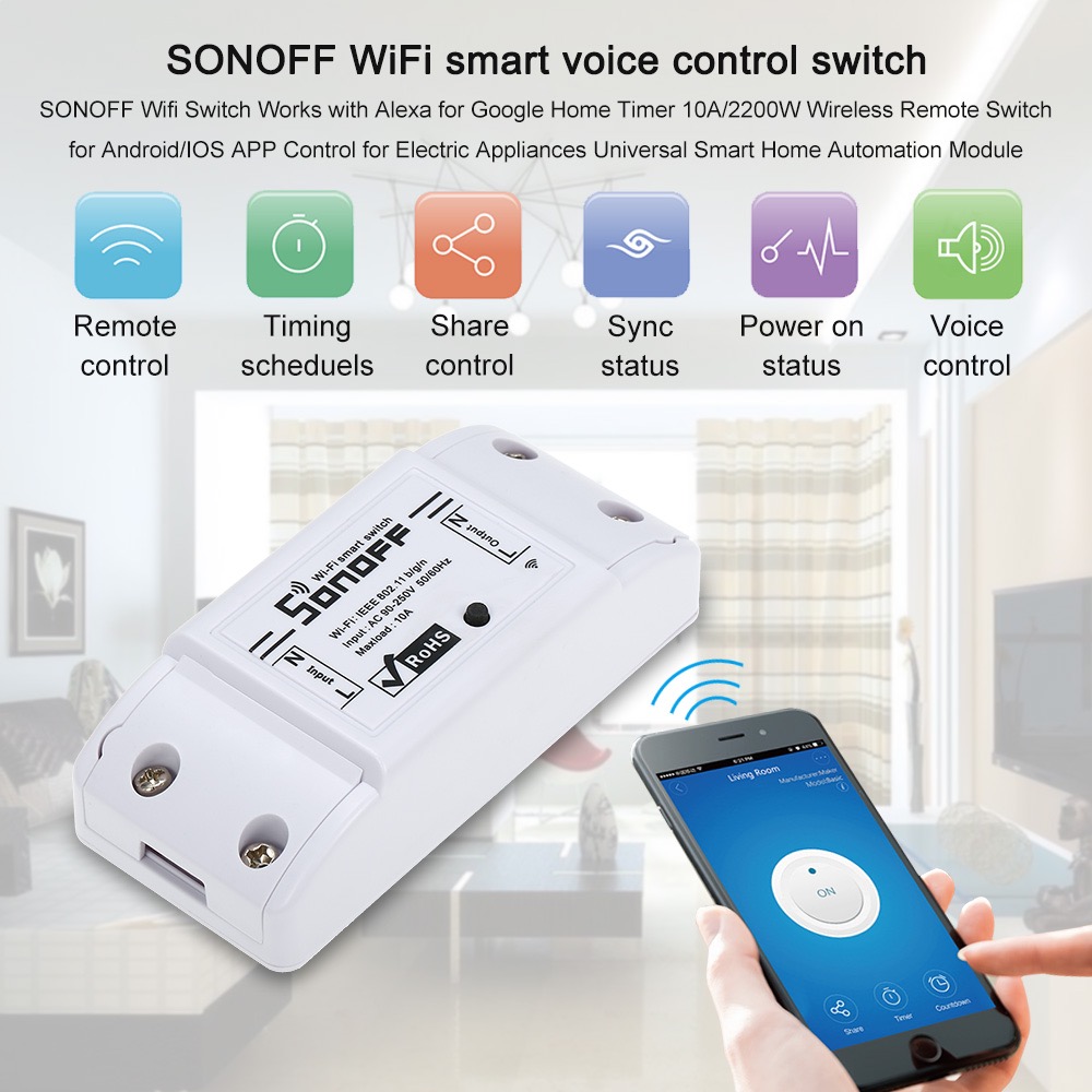 Интеллектуальный выключатель света Sonoff Basic умный дом переключатель Wi-Fi беспроводной пульт дистанционного управления таймер выключения света DIY модули 10A/2200W через Ewelink