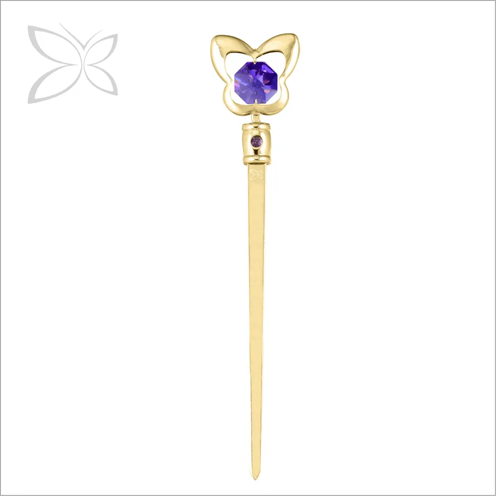 Crystocraft High Quality Charming Gold Plated Metal Butterfly Decorated with Brilliant Cut Crystals Letter Opener Knife