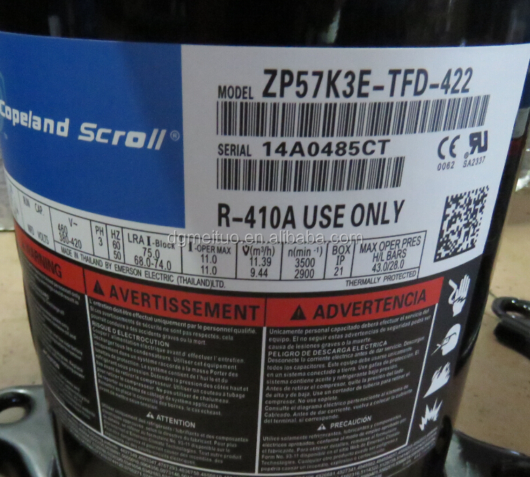 4,8 hp R410a компрессором Copeland ZP57K3E-TFD-422