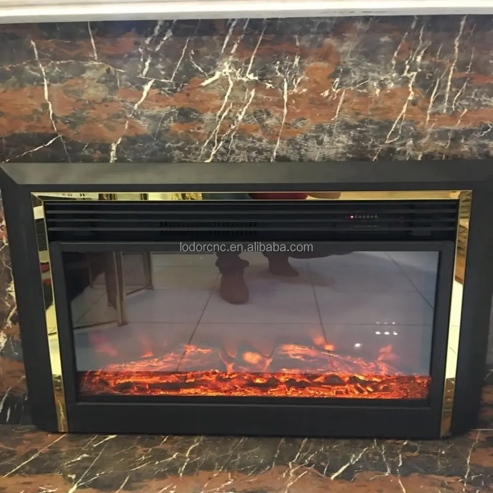 antique designer electric fireplace with golden edge