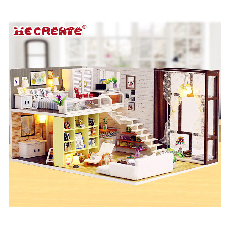 DIY miniature house model with light mini toy doll house furniture