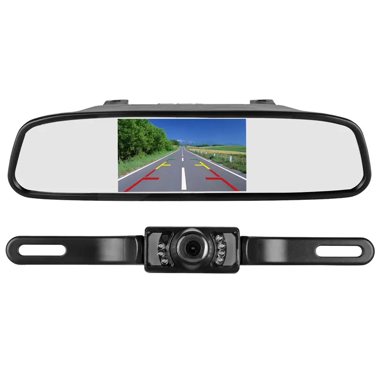 4.3"  Car Vehicle Rear View Mirror Monitor Kit 7 LED IR Night Vision Waterproof Car License Plate Backup Reverse camera monitor