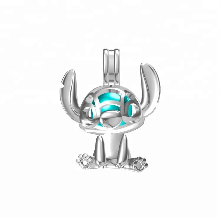 Lilo and Stitch franchise pearl cages pendant 925 sterling silver cartoon Character hollow cage necklace jewelry settings