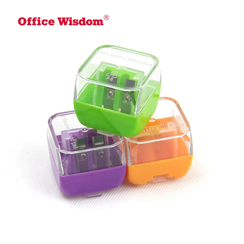 Double holes transparent cover plastic pencil sharpener with Pencil shavings Suitable for school and office