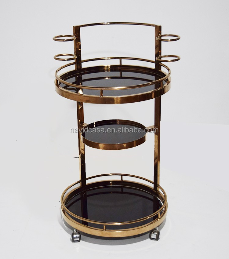 2015 Hotel gold metal drinks hand trolley with wheels