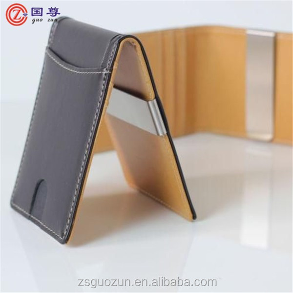 Custom Smart Mens Metal Money Clip / Men Money Clip Genuine Leather Wallet Card