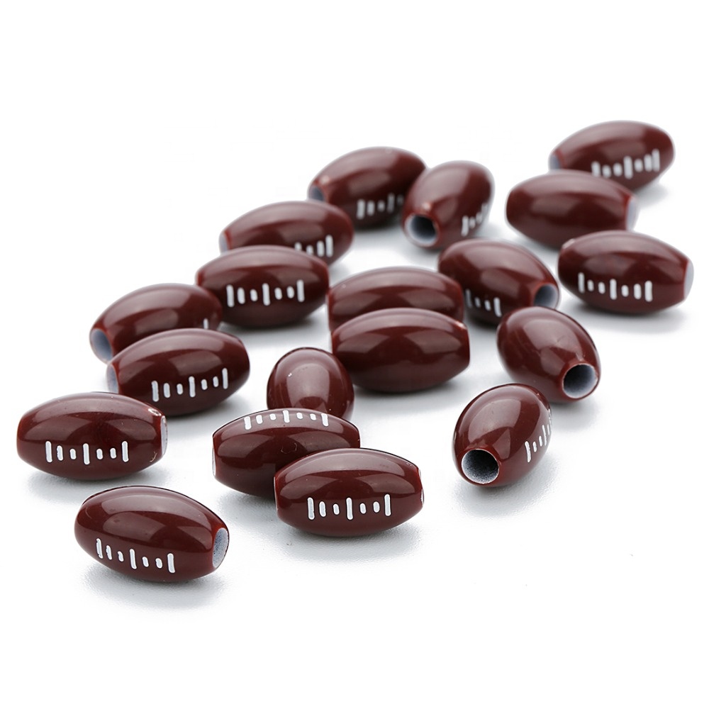 Wholesale Sporty 9*15mm Brown Acrylic Beads Football Spacer Round Beads With Big 4mm Hole for DIY Bracelets Jewelry Making