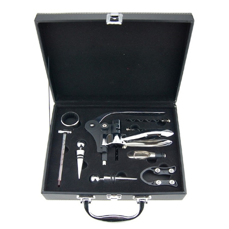 HXY 2021 Most Popular Large Stock No MOQ 9PCS Leather Box Wine Corkscrew Kit Set, Wine Bottle Opener Set For Wine Promotion Gift