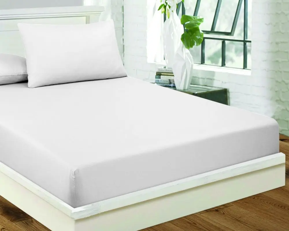 Bulk wholesale cheap plain white cotton hotel elastic fitted sheet