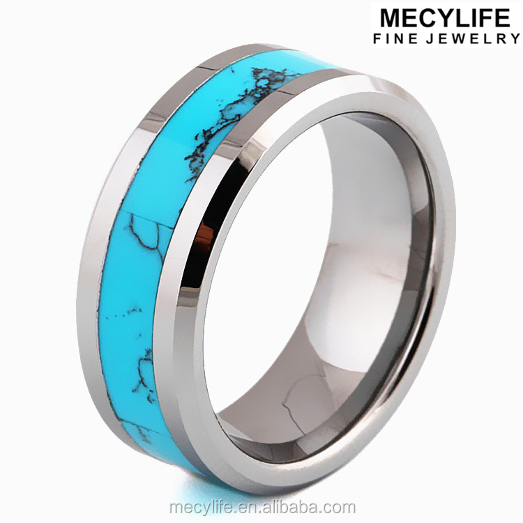 MECYLIFE Высокое качество ювелирные изделия бирюзовое кольцо Вольфрамовая сталь обручальное кольцо