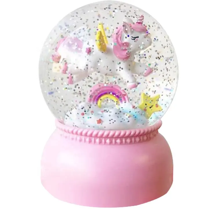 Custom made 100 mm color glittering resin unicorn Snow Globe for kid gift