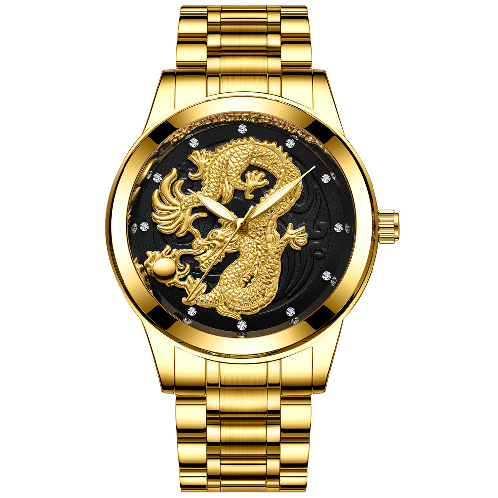 2019 Роскошные брендовые наручные часы 18k унисекс с немеханическим золотым циферблатом дракона, мужские стальные модные наручные часы