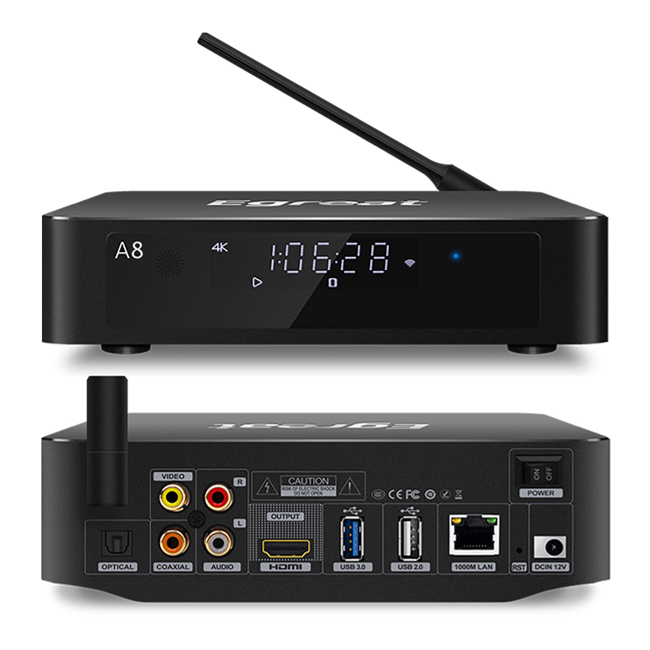2019 Egreat A8 плеер hd Жесткий диск Лучший android tv box с лотком для HDD 3,5 дюймов до 8 ТБ 2 ГБ + 8 Гб