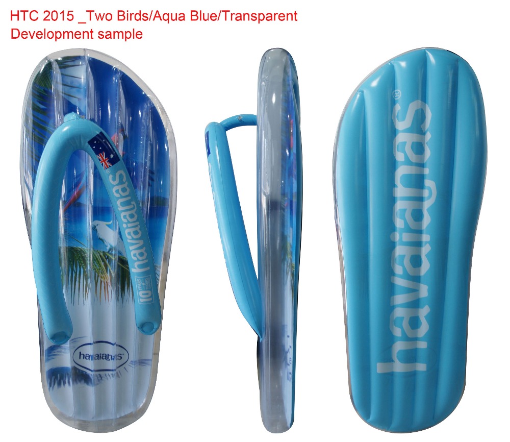 Plastic inflatabel flip-flop shaped beach mattress