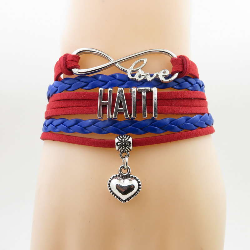 Браслет с сердечком infinity love haiti, браслеты с подвесками love my motherland, браслеты для женщин и мужчин