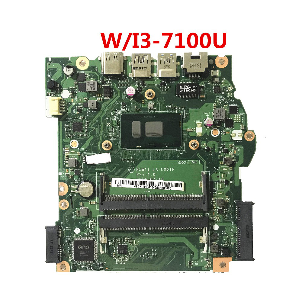 Оригинальная материнская плата для ноутбука ACER ES1-572 NBGKQ11001 B5W11 LA-E061P с SR2ZW I3-7100U 100% протестирована Быстрая доставка