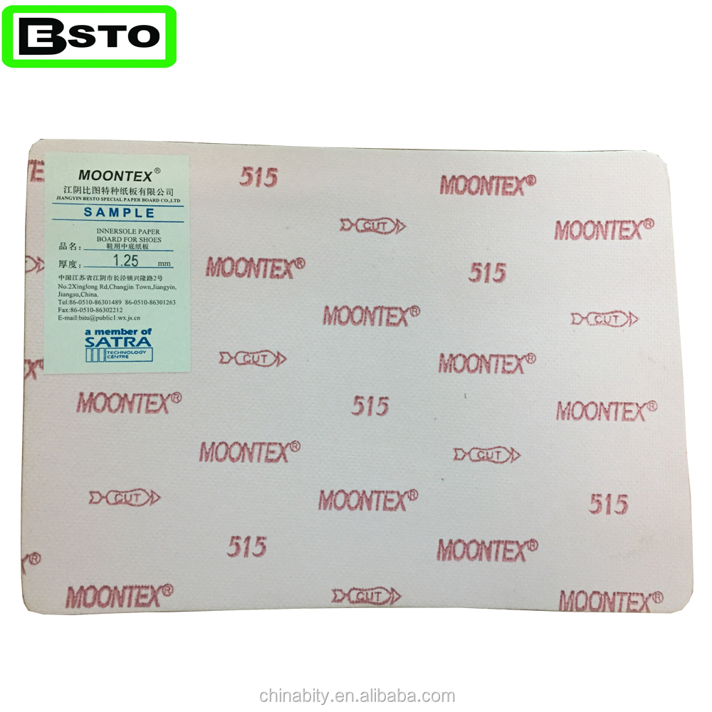 Jiangyin besto china moontex 515 pure wood pulp insole paper board