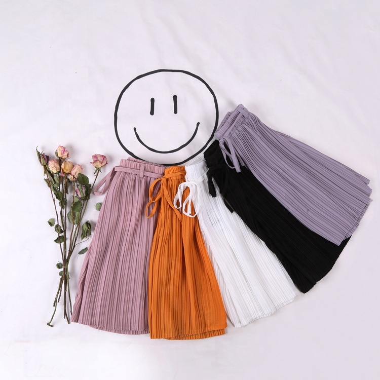 Children's Wide Leg High Waisted Solid Color Chiffon Pants From China Factory
