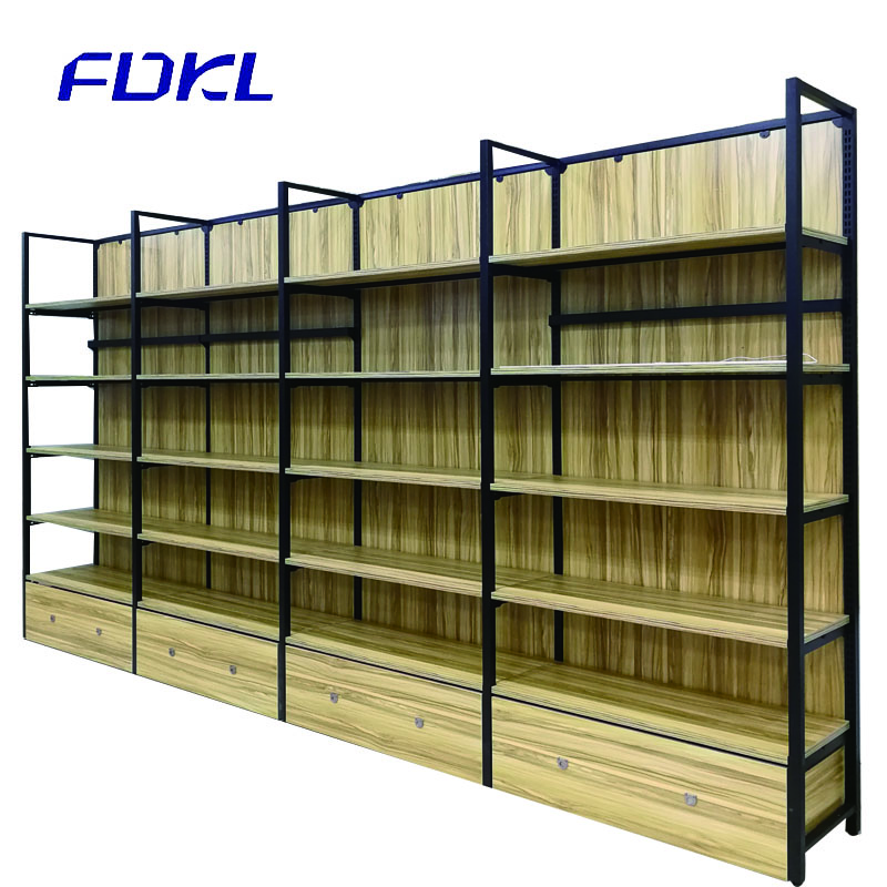 Supermarket store wooden wall shelves for sale