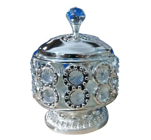 2018 new type arabic silver plated metal sugar jar with crystal S352