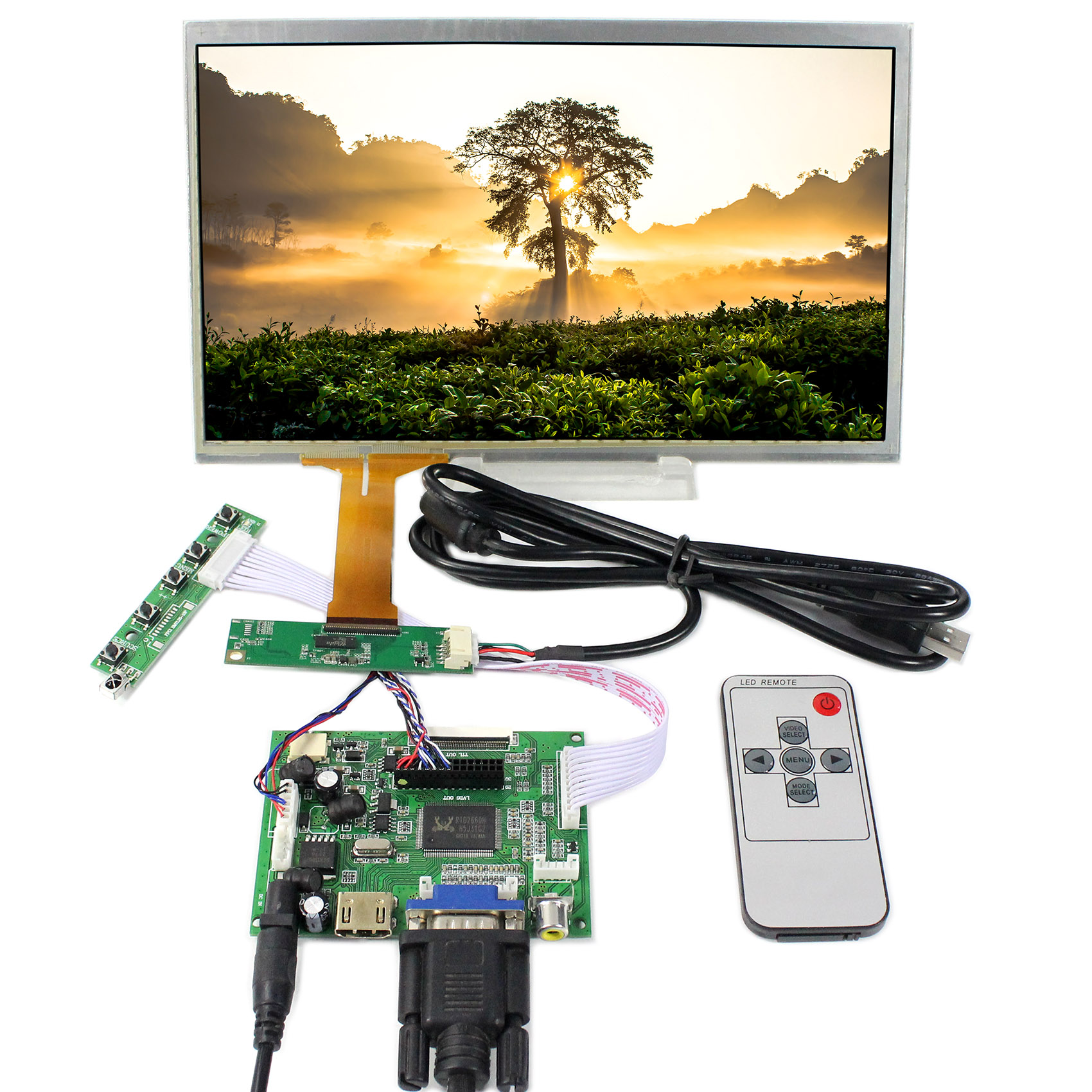 10,1 "1366x768 40pin lcd емкостный сенсорный экран, плата ЖК-контроллера с vga av