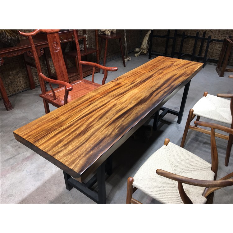 Rose Gold Color Stainless Steel Base Modern Wood Large Dining Table