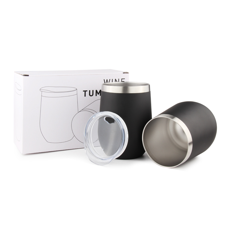 Wholesale New Design Insulated Stemless Double Wall Stainless Steel Wine Cup, Wine Set With Lid And Straw, 12oz/ 360 ml