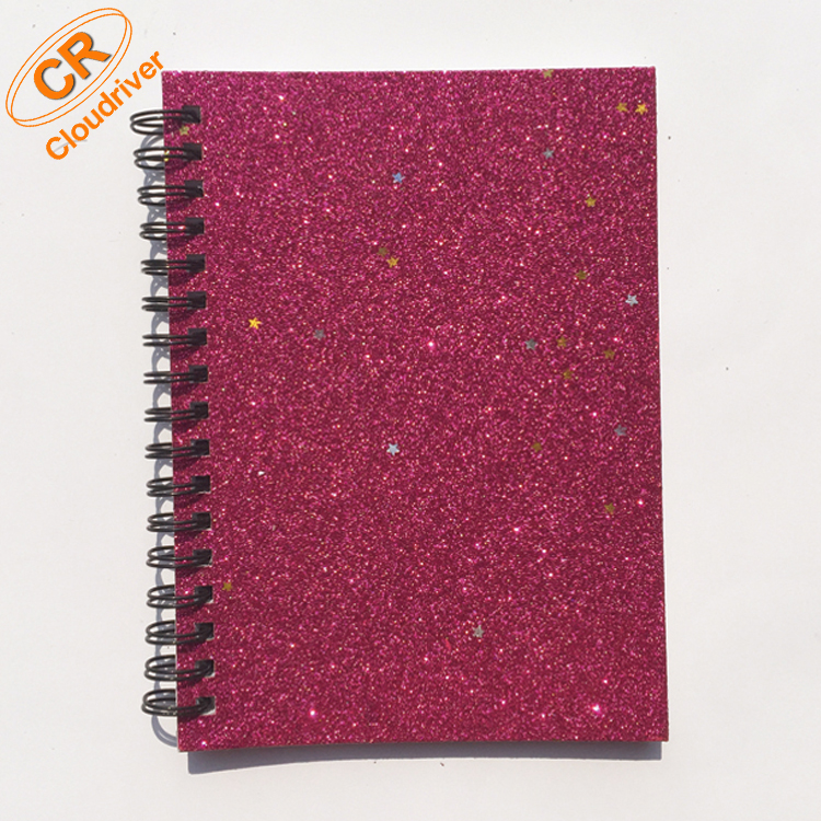 Customized A6 Spiral Binding Shiny Glitter Notebook For Promotion