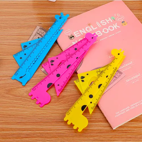 Factory price ruler school stationery wholesale cartoon giraffe animal shape rulers kids plastic ruler set for children Drawing