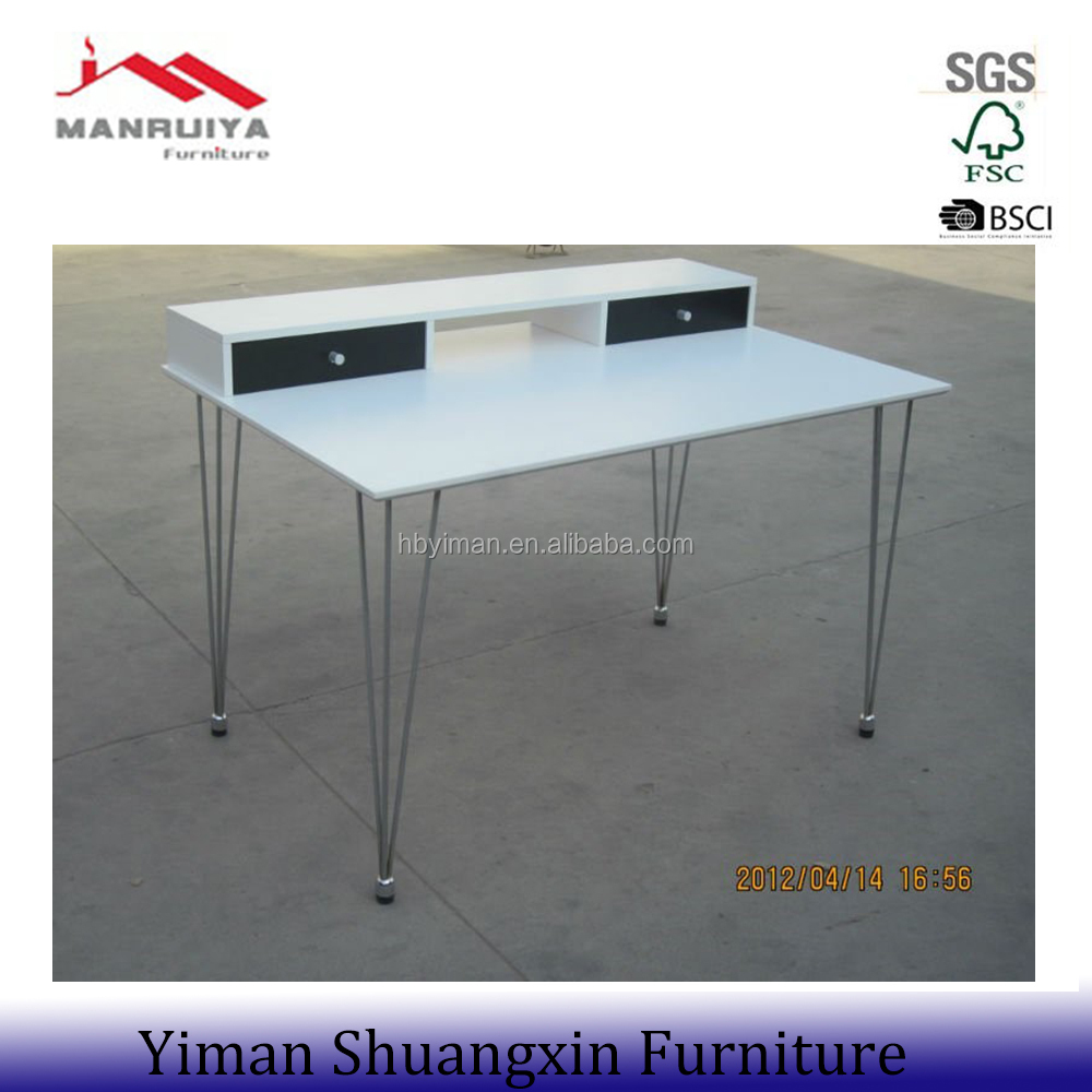 MDF with white matte gloss painting chrome computer desk
