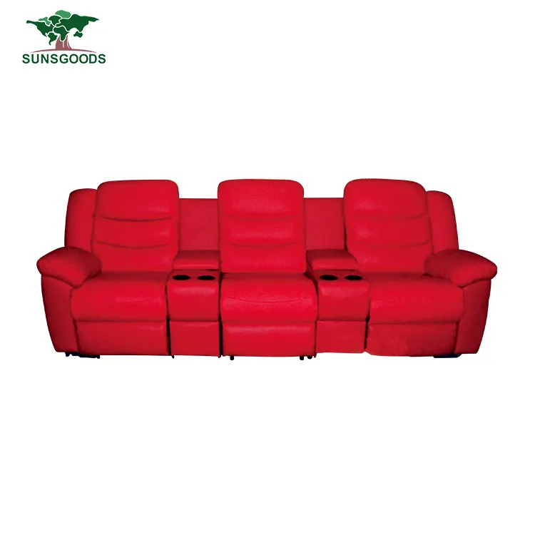 High Quality 3 Seater Leather Power Electric Recliner Sofa For Cinema, Red Reclining Movie Seats