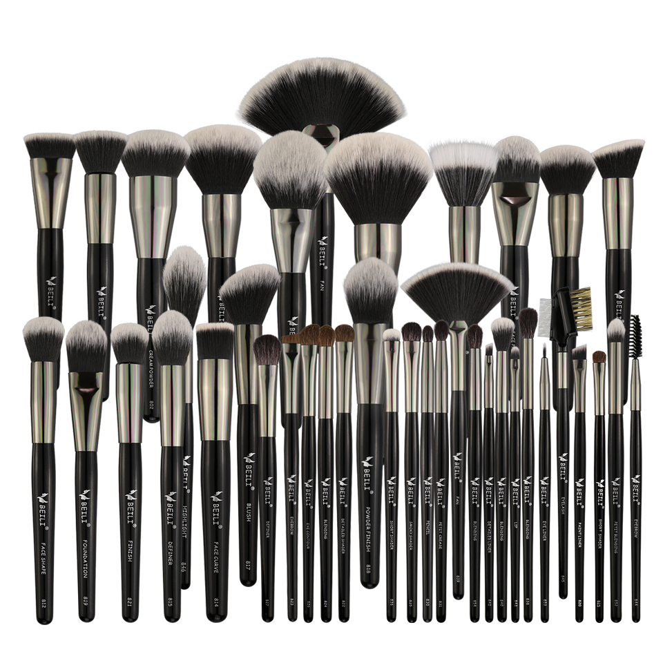 BEILI Luxe Black 40 шт. кисти для макияжа натуральные пони козья шерсть Профессиональные синтетические волосы большой набор кистей для макияжа