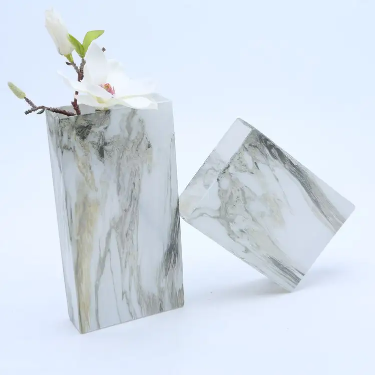 cheap marble effect square glass flower vase wholesaler
