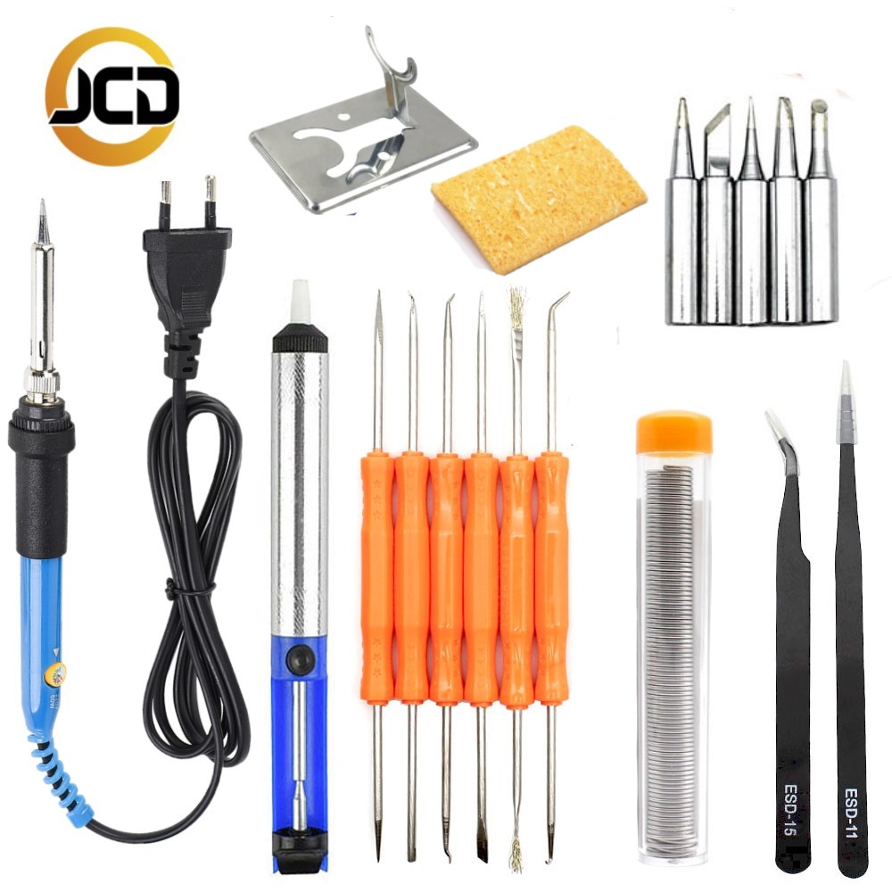 JCD по стандартам ЕС/США/AU/UK Plug 220V 60 Вт, электический паясльник с настраиваемой температурой паяльник Комплект с пайкой помощи инструменты и насосом