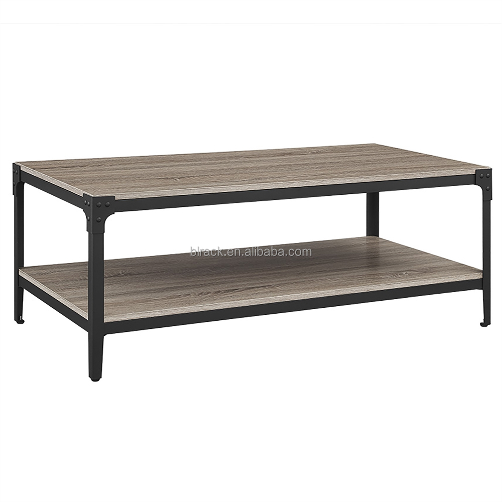 Metal Frame Solid Wood Living Room Shelf
