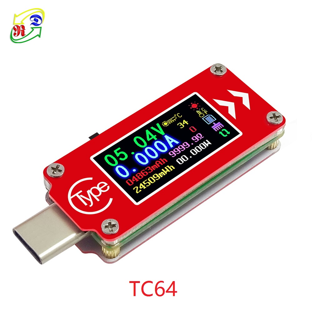 Цифровой USB-тестер RD TC64 Type-C, вольтметр, амперметр, мультиметр, зарядное устройство PD, цветной ЖК-дисплей, измеритель внешнего аккумулятора