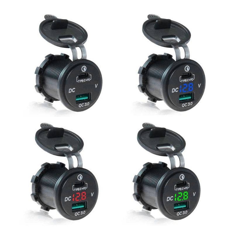 Waterproof 12V 24V Type C PD QC 3.0 USB Car Charger LED Voltmeter Power Adapter For Smart Phone Tablet Boat Motorcycle