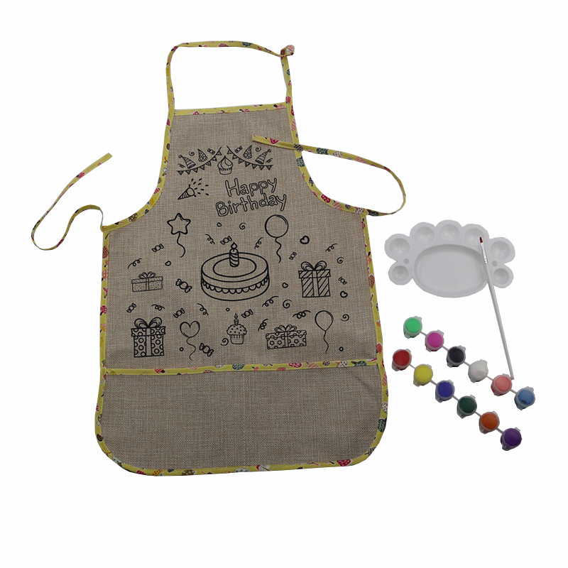 Custom Cartoon Design DIY Drawing Apron with Brushes Set For Kids