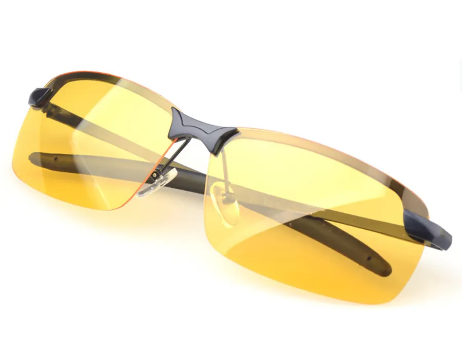 anti reflective anti dazzle man half frame polarized sunglasses with night vision yellow tac lenses for drivers