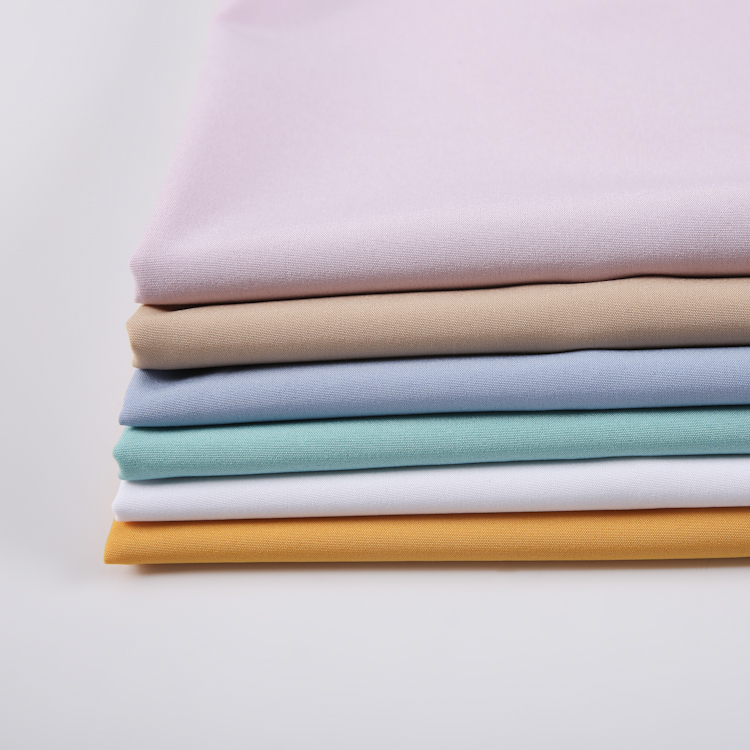 Lowest price simple style plain dyed soft polyester reinforced 4 way stretch spandex fabric