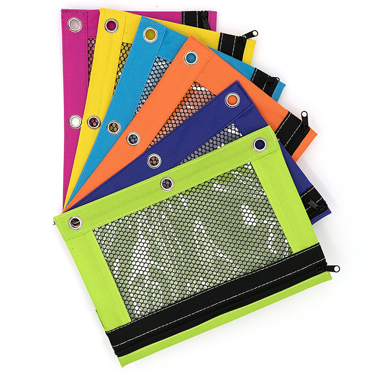 3-Ring Pencil Pouches - Bright Color Pencil Bag with Zipper Pockets for 3-Ring Binder Pen Holder Case